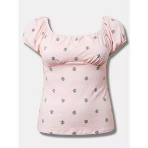 Torrid Vintage Pink Almond Blossom Floral Babydoll Top Sz 5 Slub Knit Scoop Neck